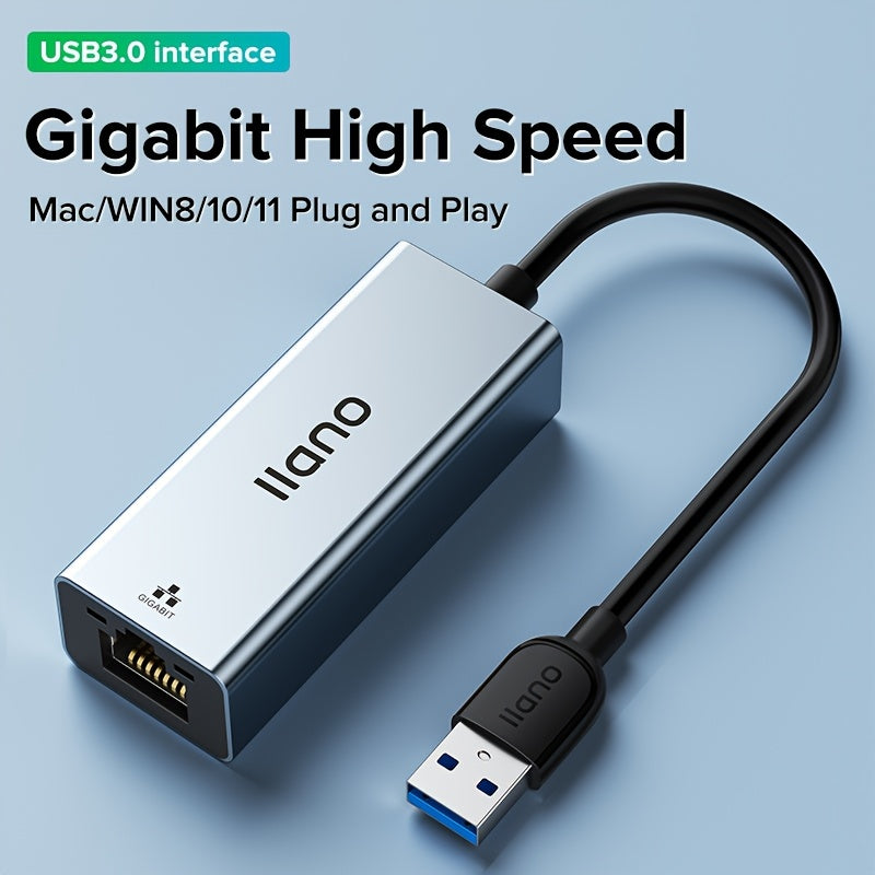 Adaptador Ethernet USB 3.0 de LLANO con Hub USB y Puerto Gigabit Ethernet de 1000Mbps para Computadora, Portátil o Escritorio