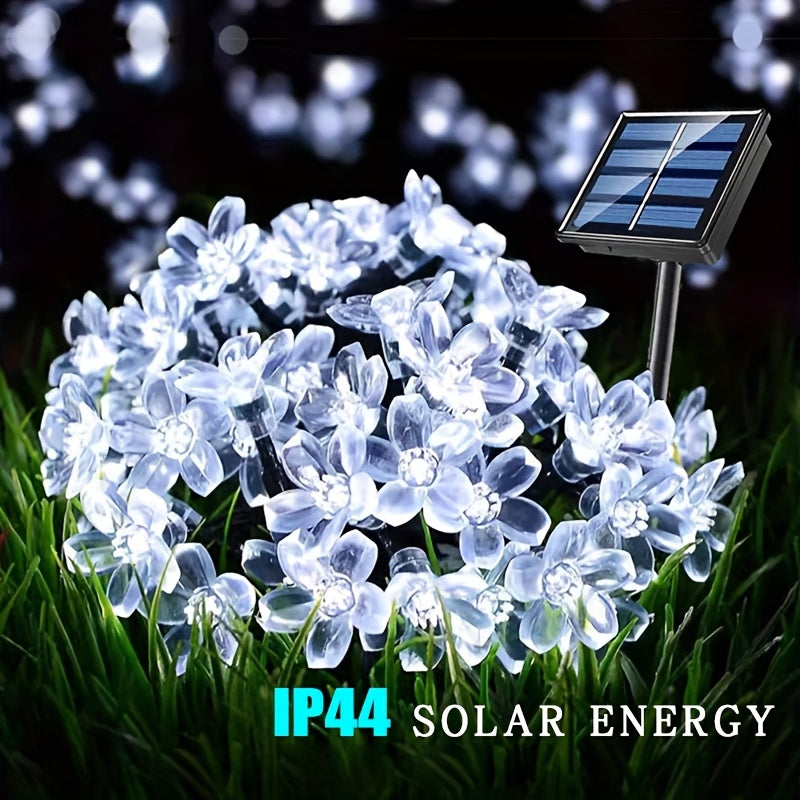 Luces de cuerda de flores de cerezo alimentadas por energía solar, 8 modos, 5m/6.5m, 20/30 LED, plástico, tema floral, control de botón de pulsar, función de parpadeo, carga solar, batería de níquel, para jardín, boda, decoración de festival