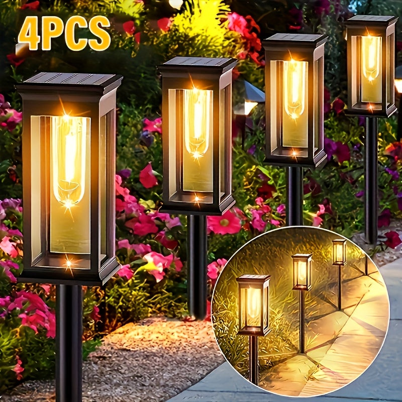 Conjunto de 4 Luces Solares Comerciales para Calles y Áreas, Luces Solares Exteriores para Aceras, Luces Inteligentes con Encendido/Apagado Automático, Luces Decorativas Solares para Jardines y Paisajes, Luces Solares IP44 para Calles, Entradas, Céspedes