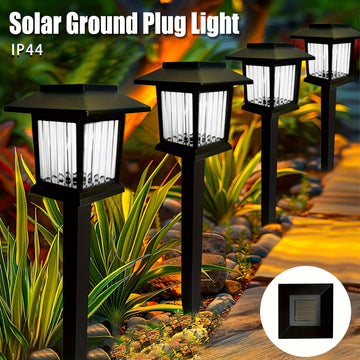6 luces solares para jardín con base - Iluminación LED exterior para caminos, luz cálida/blanca, encendido/apagado automático, fácil instalación, ideal para jardines, villas, parques y senderos - Regalo perfecto para Navidad y Halloween, iluminación sola