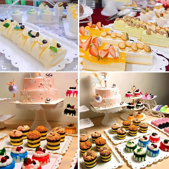 2 piezas de bandeja de plástico para exhibición, bandeja para frutas y alimentos, soporte para pasteles estilo europeo, platos rectangulares, platos para cupcakes y bocadillos, bandeja para frutos secos, bandejas para fiestas de cumpleaños y bodas, sumin