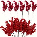 10 tallos de bayas artificiales rojas vibrantes - Ideal para decoración de árbol de Navidad y fiestas, no requiere energía