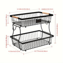 Cesta de frutas de 2 niveles con ganchos para plátanos - Estante de almacenamiento de alambre negro duradero para encimera de cocina, perfecto para frutas, verduras, snacks, café, cuidado de la piel y toallas, solución de almacenamiento de cocina | Acces
