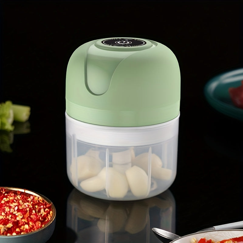 Mini triturador eléctrico portátil, cuchillas de acero inoxidable recargables por USB, capacidad grande de 250 ml, diseño de separación húmeda y seca, perfecto para machacar ajo, carne picada, pimientos, frutas y verduras, ayudante esencial de cocina.