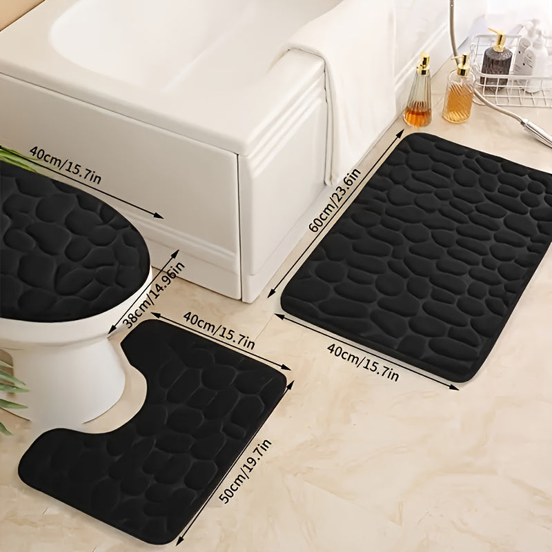 Juego de Alfombrillas de Baño Ultra Absorbentes y Antideslizantes, Set de 3 Piezas de Espuma de Memoria Gruesa, Lavables a Máquina para Lavabo, Bañera, Ducha y Inodoro - Patrón Geométrico, Forro de Coral, Decoración y Accesorios de Baño