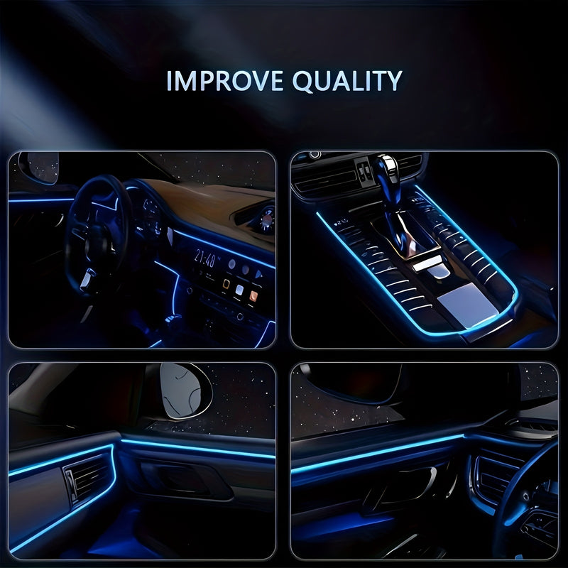 Luces LED para tablero de coche con alimentación USB y control remoto, iluminación ambiental interior de fibra óptica, sincronización de música, voltaje de funcionamiento de 5 V, no requiere batería.