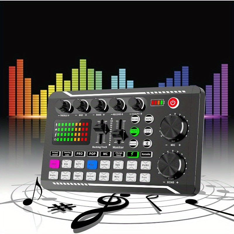 Tarjeta de Sonido Profesional F998 con Cambio de Voz y Efectos de Mezcla para DJ - Recargable por USB, 4-Cambios Vocales Interesantes (Masculino, Femenino, Jóvenes, Monstruo), Conector Jack de 3.5 mm, Ideal para Grabación en PC, Transmisión y Juegos, , A