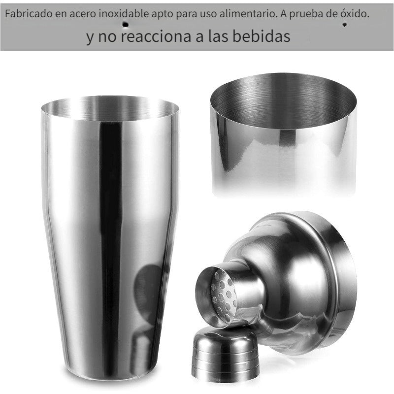 Juego de coctelera de acero inoxidable de 24 oz con jigger y cuchara mezcladora - Kit de barman profesional con colador incorporado para Martini, Margarita y mezcla de bebidas