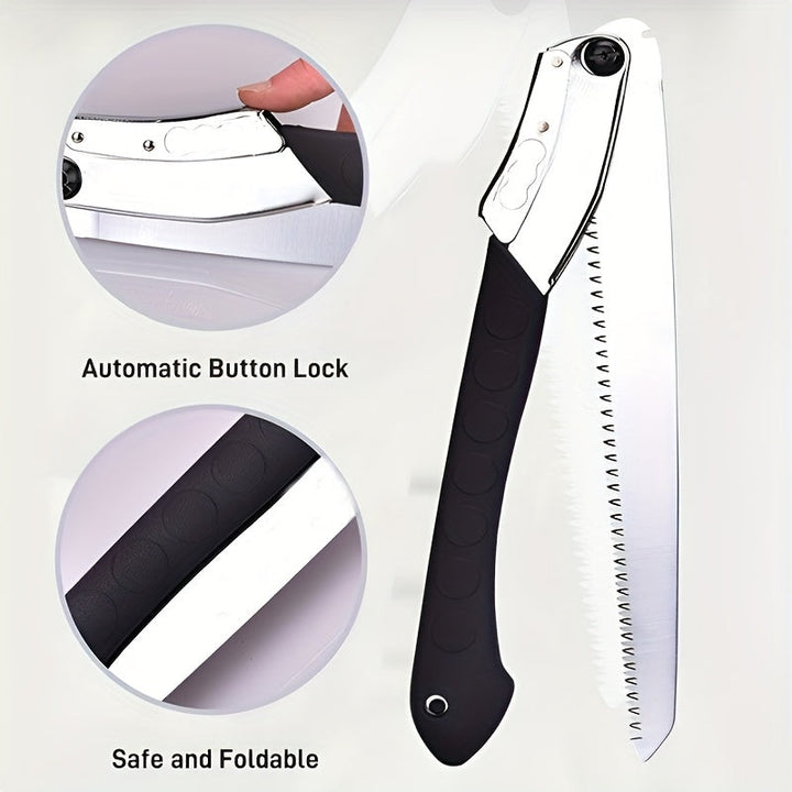 Sierra de Podar Plegable de Alta Resistencia de 14 Pulgadas con Hoja Curva SK5 - Dientes de Cuchilla Triplo para Árboles, Corta Madera, Camping, Jardinería, Senderismo y Paisajismo - Mango Ergonómico Rojo y Blanco, Esenciales para el Camping | Diseño Ple