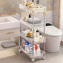 Carrito organizador rodante de 3 niveles con ruedas - Acrílico resistente y acero inoxidable, ideal para baño, cocina, oficina y espacios estrechos, disponible en 3 o 4 niveles, organizador de baño|Carrito blanco elegante|Isla de almacenamiento móvil, ca