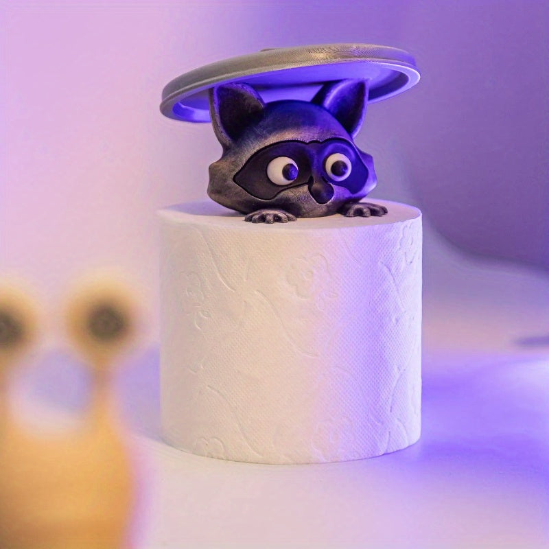 Soporte para papel higiénico con diseño de mapache en 3D - Decoración divertida para baño con tapa, regalo ideal para amantes del humor, plástico blanco, diseño independiente, decoración de baño con mapache
