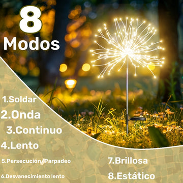 8 Modos de Iluminación para Exteriores, Luces Solares de Fuegos Artificiales, Patio, Jardín, Decoración de Iluminación para Exteriores Villa Eid Al-Adha Mubarak