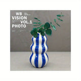 Jarrón de cerámica rústica con rayas, diseño asimétrico en forma de calabaza abstracta, en blanco y negro, decoración para sala, estante o estilo granja, regalo para el Día de la Madre