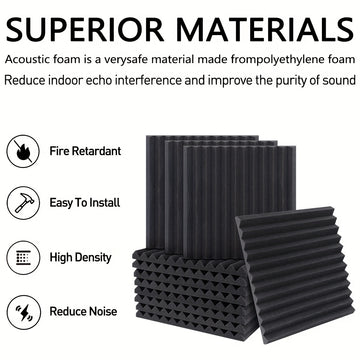 24 Paneles de Espuma Acústica, Azulejos de Cuña Absorbentes de Sonido de Alta Densidad para Reducción de Ruido y Tratamiento de Eco, Espuma Retardante de Llama para Estudios de Grabación, Cines en Casa, Oficinas y Salas de Juegos