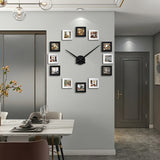 Reloj de Pared Personalizable Negro y Plateado con Álbum de Fotos - Capacidad para 12 Fotos, Funcionamiento Silencioso, Perfecto para Sala de Estar, Decoración de Dormitorio y Ocasiones Especiales, Forma Irregular