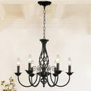 Lámpara colgante estilo granja con diseño industrial rústico, acabado negro mate, candelabro de metal de 5 brazos para dormitorio, pasillo, cocina, comedor, bar o entrada, base para focos E14 (focos no incluidos), luz para comedor | Estética industrial |