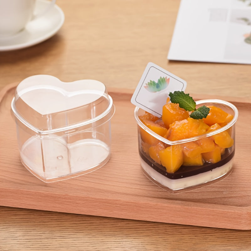 60 piezas (30 vasos + 30 tapas) vasitos mini con forma de corazón con tapa - Tazones de plástico de 5 onzas, ideales para yogur, gelatina, helado y ensalada de frutas - Perfectos para fiestas, cumpleaños, bodas y días festivos