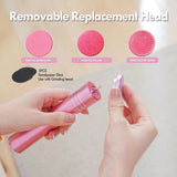 Amoladora eléctrica de mano portátil, carga USB, regulación de 2 velocidades, ideal para cuidado personal en el hogar, incluye cabezal de reemplazo opcional en blanco y