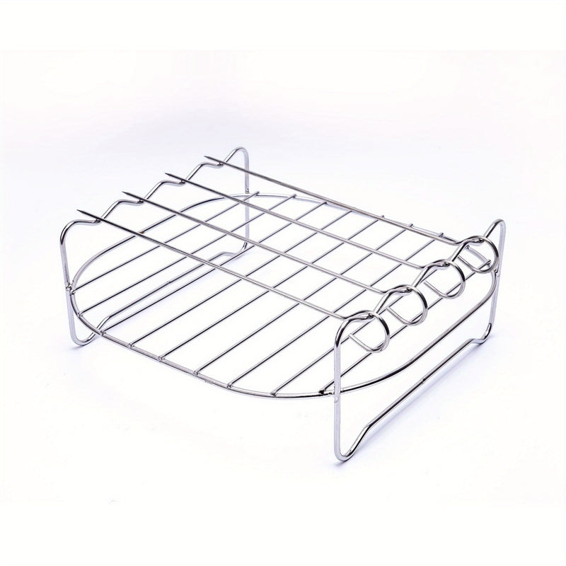 Accesorios multifuncionales para freidora de aire: rejilla de acero inoxidable de doble capa para cocinar al vapor con 1 estante y 4 brochetas para comidas perfectamente cocinadas