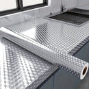 Adhesivos de aluminio impermeables y antiadherentes para cocina, cortables, autoadhesivos, papel tapiz con textura plateada, revestimiento resistente a aceites y calor, papel decorativo antideslizante para encimeras y gabinetes