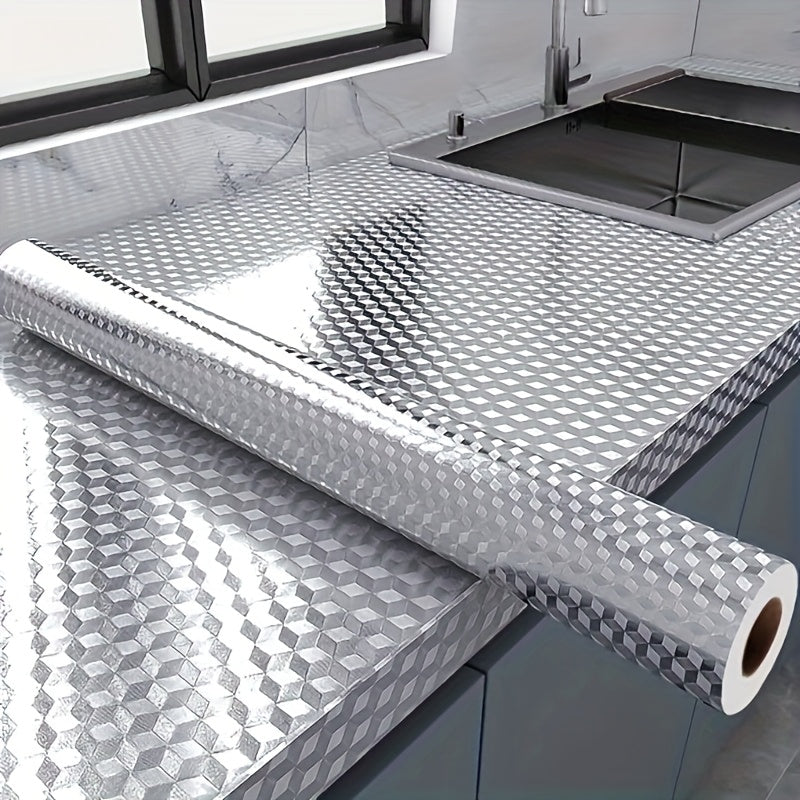 Adhesivos de aluminio impermeables y antiadherentes para cocina, cortables, autoadhesivos, papel tapiz con textura plateada, revestimiento resistente a aceites y calor, papel decorativo antideslizante para encimeras y gabinetes