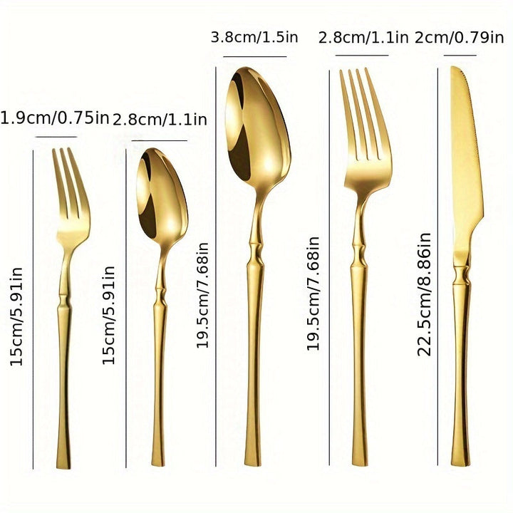 30 piezas de cubertería de acero inoxidable que incluye cuchillo de cena, tenedor, cuchara, tenedor de postre, cuchara de postre y cuchara de café para uso en el hogar y en restaurantes.