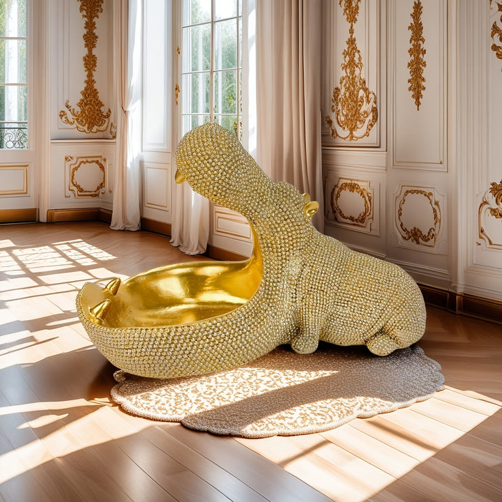 Escultura de Hipopótamo de Resina Versátil - Maceta Decorativa, Organizador de Llaves y Objetos Pequeños, Plato de Frutas para el Hogar y la Oficina