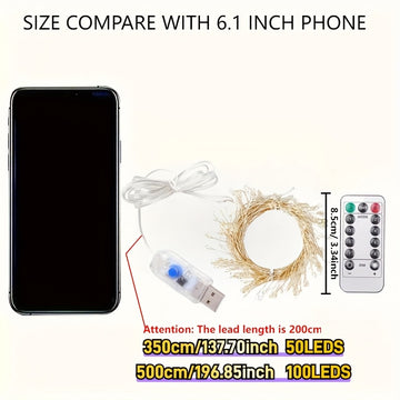 1 pieza, Luz Cálida de Fuegos Artificiales con 100 LED, Cadena de Luces con Cable USB y Alambre de Cobre, Luces de Fuegos Artificiales para Fiesta Interior, Navidad, Árbol de Navidad, para Acción de Gracias