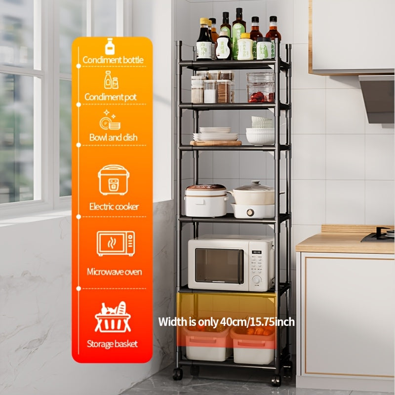 Estante rodante de 6 niveles con ruedas - Organizador ajustable de marco metálico y plástico para cocina, lavandería o dormitorio - Carrito móvil fácil de armar que ahorra espacio