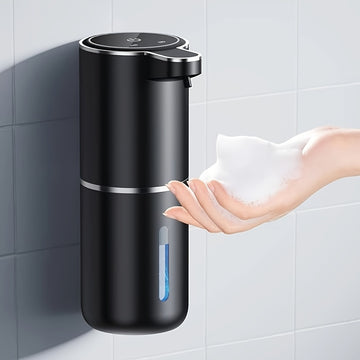Dispensador de jabón sin contacto, dispensador automático de jabón, dispensador de jabón de pared para baño con carga rápida USB y pantalla de energía, 4 configuraciones ajustables, capacidad de 12.85 oz