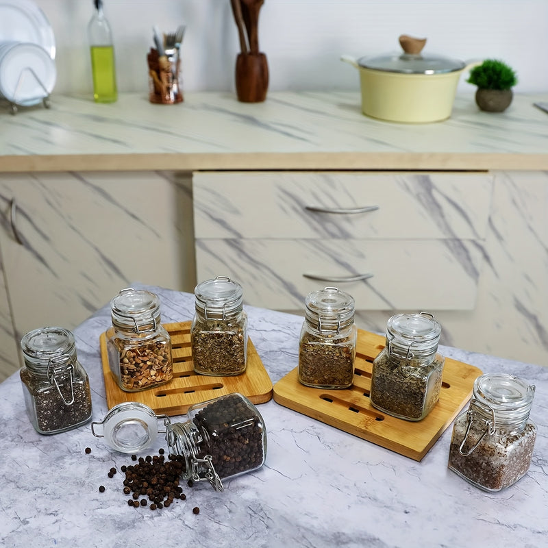 8 frascos de vidrio cuadrados de 100 ml con tapas de metal, reutilizables, ideales para almacenar alimentos, granos, especias y mermelada, perfectos para organizar la cocina