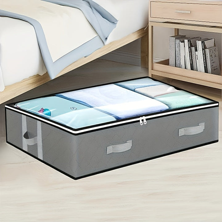 1 caja de almacenamiento plegable grande con asas y ventana visible - Organizador multiusos para ropa, libros, juguetes, mantas y ropa de cama - Diseño que ahorra espacio para debajo de la cama, armario, vestidor, dormitorio, residencia - Ideal para la o