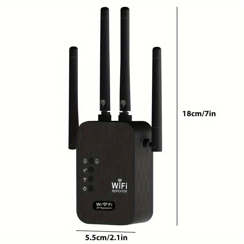 Amplificador de señal WiFi negro de 12000 metros - Extensor de red inalámbrica de 2,4 GHz, receptor, enchufe de EE. UU., banda única, 100V-240V, router de venta al por mayor para hogar y oficina