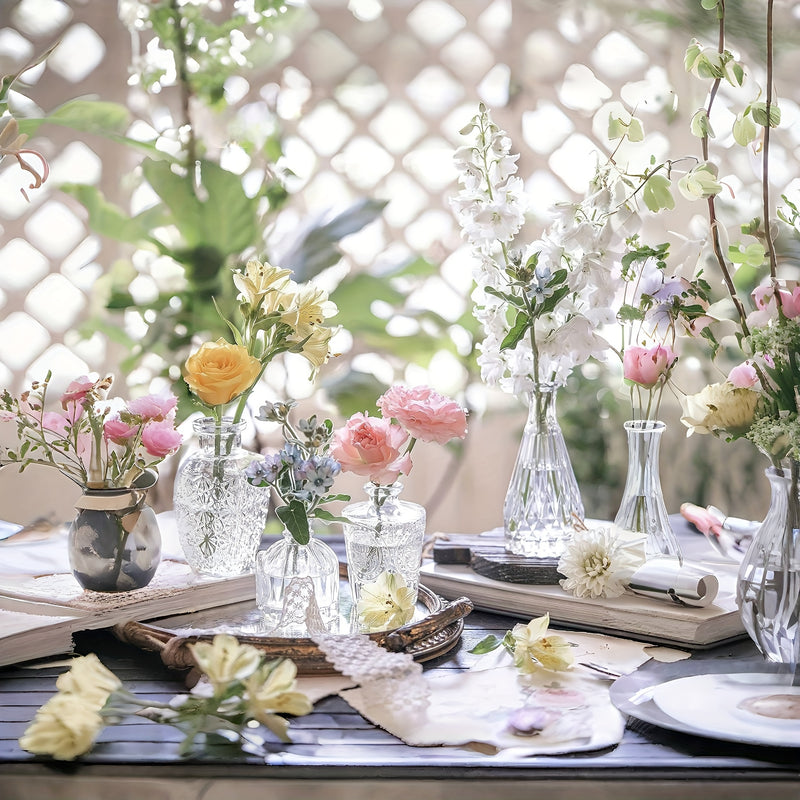Juego de 10 floreros pequeños decorativos de vidrio, floreros miniatura para decoración de mesa, boda rústica o hogar