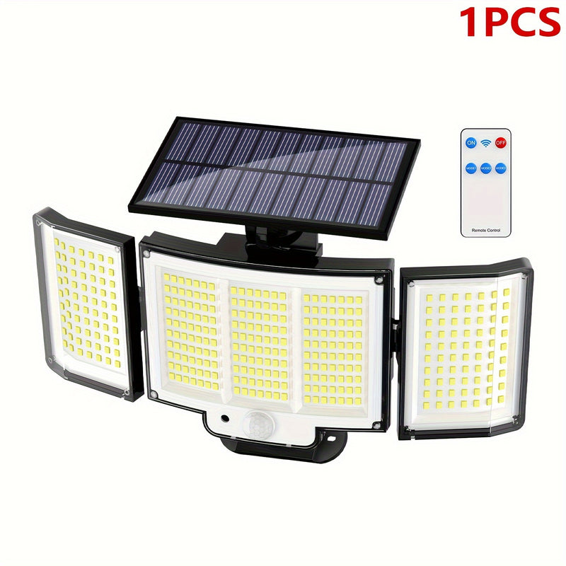 1/2pcs Luces Solares para Exteriores, Luces con Sensor de Movimiento, Luces Solares, Luz de Pared con Control Remoto, Luces de Inundación de Seguridad de 3 Cabezas, Impermeable, Lámpara de Pared de Ángulo Amplio de 270° con 3 Modos para Jardín, Camino de