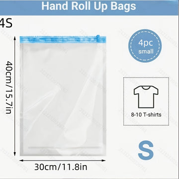 Bolsas de ahorro de espacio de 4 paquetes, bolsas de almacenamiento de compresión al vacío sin bomba, organizador de viaje enrollable, bolsas de plástico multiusos con cremallera para empacar ropa, equipaje, mochilas - Forma rectangular, uso sin electric