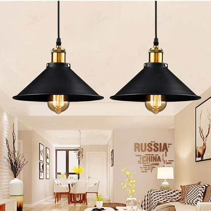 3 piezas de luces de techo industriales retro negras de hierro, modernas, con montaje semienterrado, sombra de metal, cableado duro, para dormitorio, sala de estar, decoración del hogar, isla de cocina, comedor, bar, hotel - No incluye bombilla, juego de