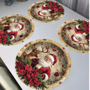 Set de 4 manteles individuales redondos con temática navideña - Manteles de mesa de poliéster tejido con diseño de Papá Noel, reno y flor de pascua, antideslizantes, lavables a mano, decoración festiva para mesa de comedor 38,1 cm