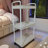 Carrito de Almacenamiento Rodante de Plástico Blanco de 3 Niveles con Asa - Organizador Multiusos para Cocina, Baño y Dormitorio - Estantes de Malla Duraderos para Acceso Fácil, Carro Utilitario Móvil | Almacenamiento Moderno | Almacenamiento Ventilado