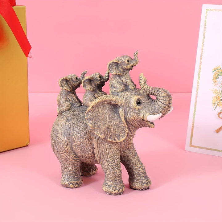 3 pequeños elefantes montados en una estatua de elefante, adorno animal, adecuado para sala de estar, escritorio, estantería de libros, decoración del hogar.