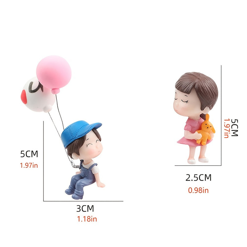 Figuras de acción de parejas de dibujos animados con globos para el salpicadero del coche - Resina ABS duradera, accesorio perfecto para el interior del auto y regalo para niñas, decoración de coche linda