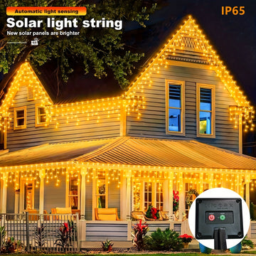 1-Pack Luces LED de Caramelo Solar - 29.5ft/7m, 162 LEDs con 8 Modos, Perfectas para Navidad, Halloween y Decoración de Bodas - Ideal para Balcón, Carpa, Jardín, Villa y Exteriores - Cortina Luminosa Solar de 18.03ft/5.5m con 96 LEDs