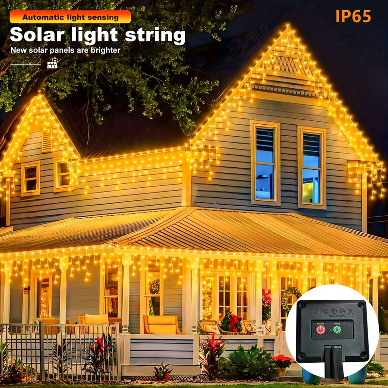 1-Pack Luces LED de Caramelo Solar - 29.5ft/7m, 162 LEDs con 8 Modos, Perfectas para Navidad, Halloween y Decoración de Bodas - Ideal para Balcón, Carpa, Jardín, Villa y Exteriores - Cortina Luminosa Solar de 18.03ft/5.5m con 96 LEDs