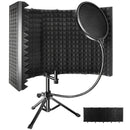 Escudo aislante para micrófono de estudio con trípode, espuma absorbente de alta densidad para filtrado vocal, escudo de sonido plegable para micrófono condensador, ideal para música, podcasts, canto y transmisiones, equipo de grabación | Diseño plegable