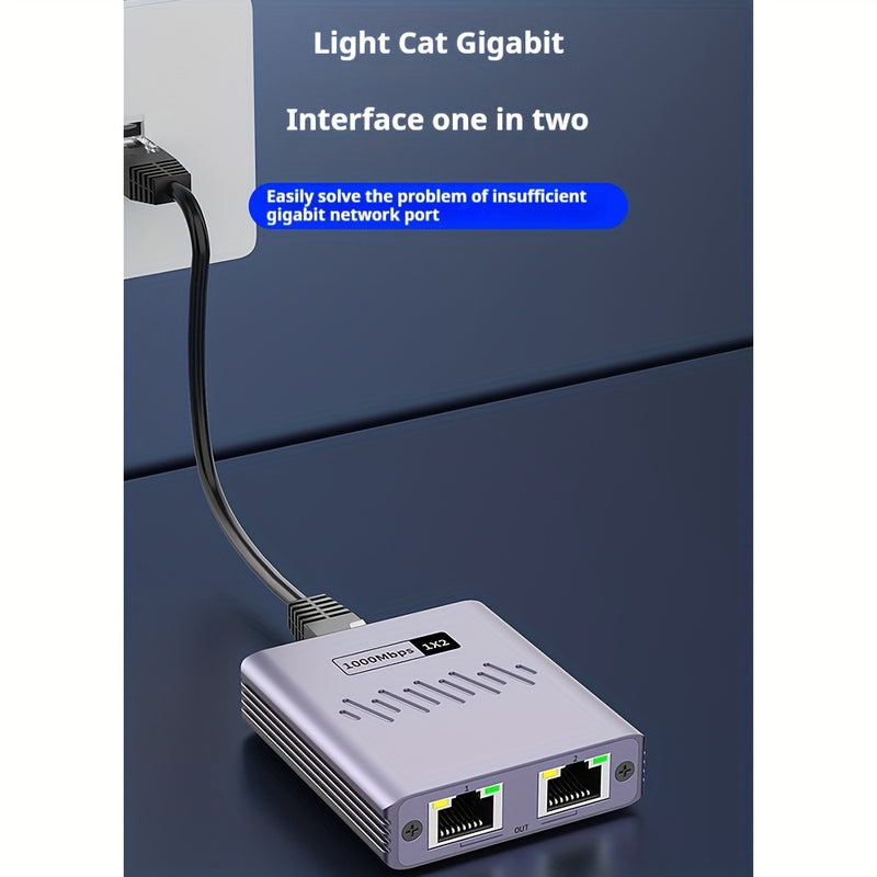 Un divisor de red que divide una conexión única en dos, permitiendo el acceso simultáneo a Internet con un extensor de conmutador RJ45 de 1000 Mbps, que también funciona como un dispositivo de compartición de red 1 a 4.