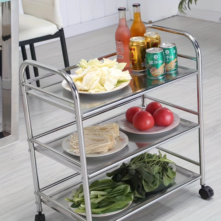 Carrito utilitario de acero inoxidable de 3 niveles con ruedas - Carro de almacenamiento multiusos para cocina, comedor, soporte para horno microondas, hotel, restaurante - Carro de servicio móvil para el hogar, reuniones al aire libre - Fácil montaje, a