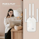 Amplificador de Señal Wifi, Refuerzo de Síntesis Wifi, Compatible con WIFI6, Equipado con un Puerto Ethernet, Con 4 Antenas para Cobertura de 360°, Alcanzando hasta 11,000 Pies Cuadrados, Adecuado para Más de 35 Dispositivos, Y se Puede Configurar con So