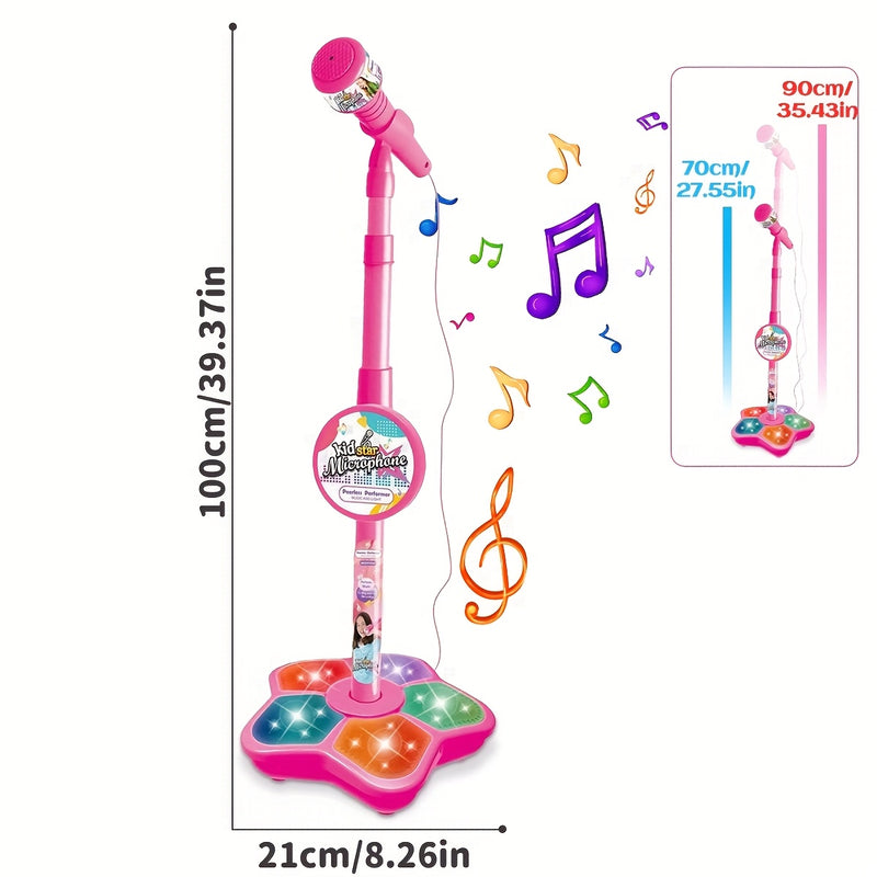 Micrófono de Karaoke LED para Niños con Soporte Ajustable - Portátil, Juguete Educativo para Fomentar el Cerebro, Ideal para Fiestas de Cumpleaños y Regalos de Conciertos, Azul/Negro
