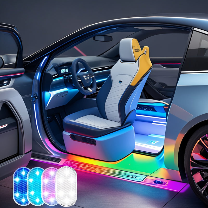 1 pieza/4 piezas, luz de piso de coche LED recargable por USB, universal, sensible al tacto, voltaje de funcionamiento ≤36V, compatible con la serie de automóviles americanos, para vehículos, camiones, furgonetas.