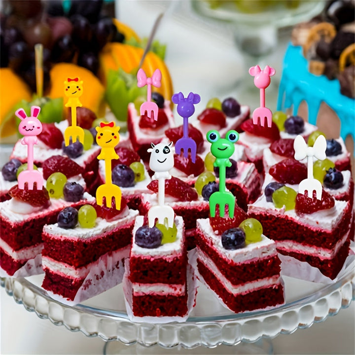 30 tenedores de fruta con diseño de animales, tenedores para postres, tenedores pequeños de plástico para cocina, restaurante, picnic, camping o fiestas, accesorios para lonchera, vajilla
